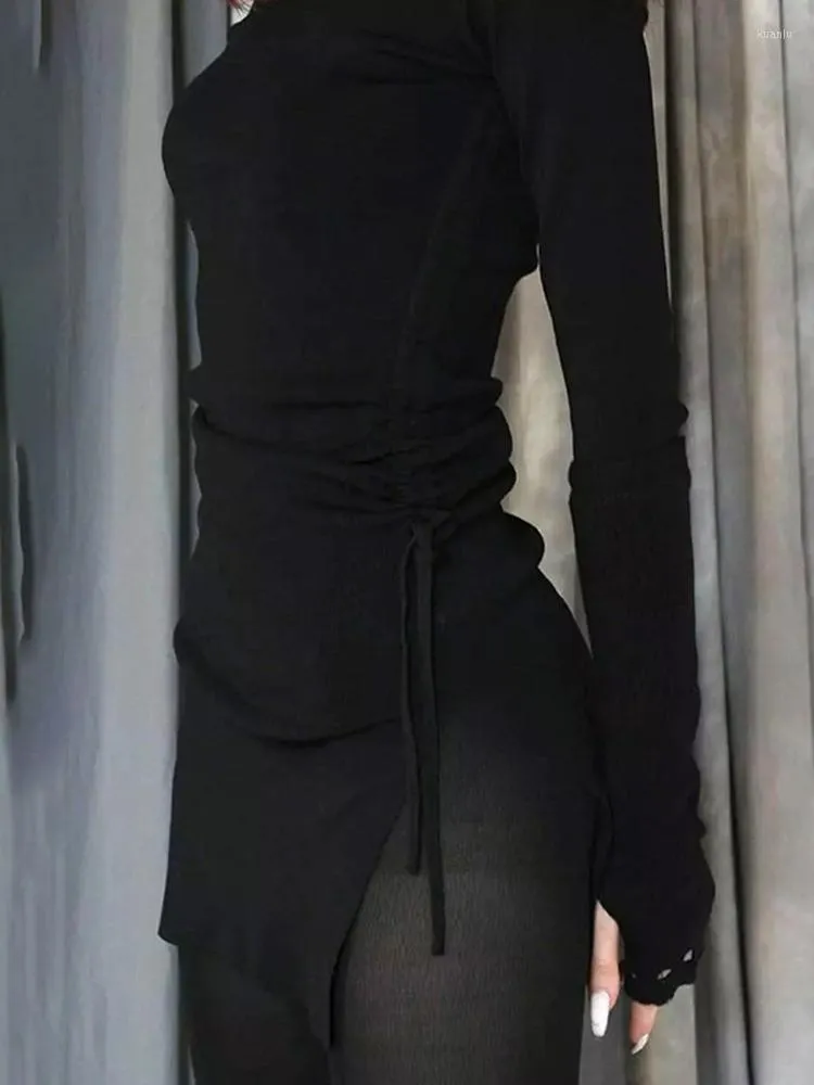 Sukienki swobodne seksowne czarne mini sukienki kobiety wiosna bodycon bodycon moda sznurka z podziału na imprezę wysokiej talii