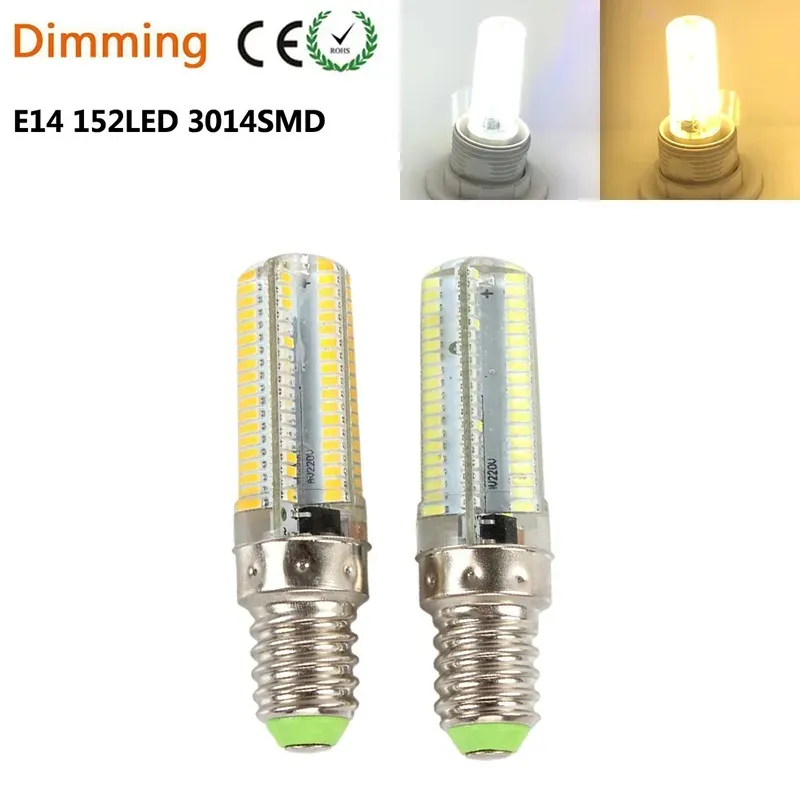 Dimble LED -lampor 152LED SMD 3014 LED -lampa E11/E12/E14/E17/G4/G9/BA15D Crystal Silicone Spotlight Bulbs 110V 220V 220V 220V