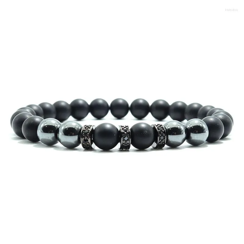 Charm Bracelets 8mm Onyx Stone Strand Bracelet Men Women Natural Hematite Tiger Eyes Zirconia Braclet Unique Jewelry Accessories Pulseras