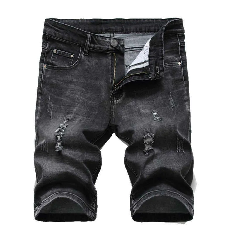 2021 Summer Denim Shorts Men Stretch Slim Fit Short Jeans Mens Designer Cotton Casual Distressed Shorts Black Denim Short