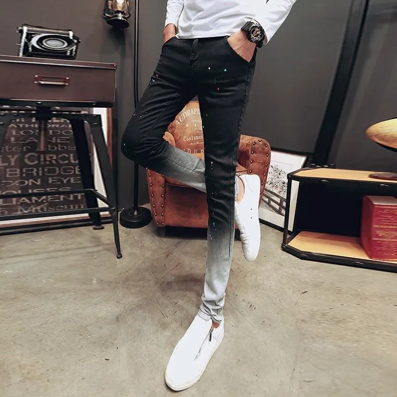 Jeans para hombres Marca de verano Hombres Moda 2023 Patchwork Color Slim Fit Skinny Casual Black Denim Lápiz Pantalones Pantalones masculinos