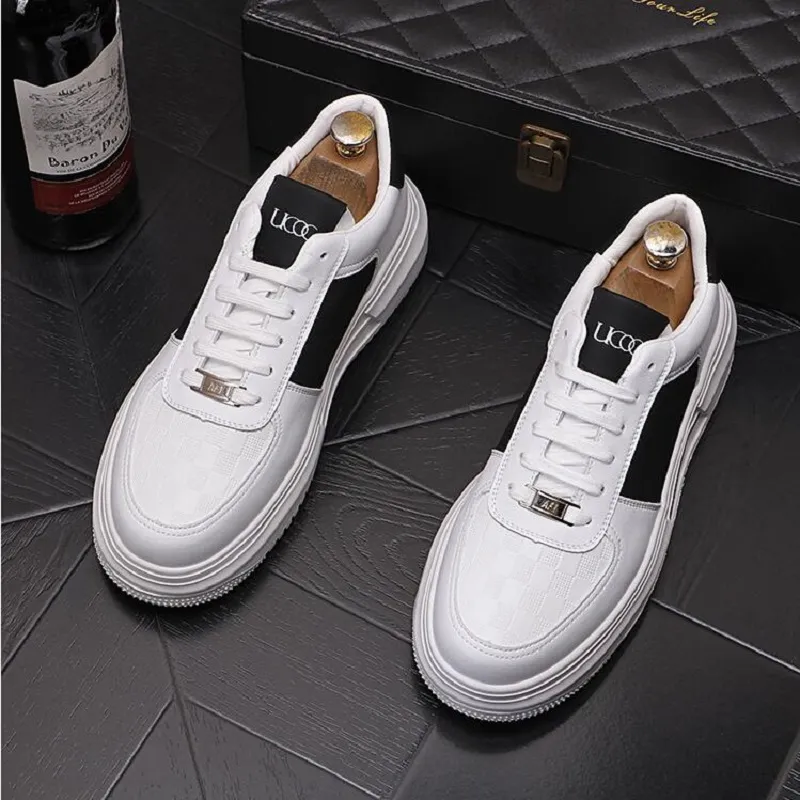 Chaussures pour hommes semelle épaisse petites chaussures blanches nouvelles chaussures de sport décontractées chaussures de conseil pour hommes baskets de couleur assortie D2H41