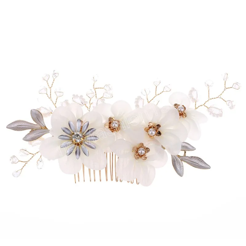 Bridal Hair Combs Freshwater Pearls Flower Hair Clips White Silk Flowers Tiara for Woman Hair Decorative Ornaments