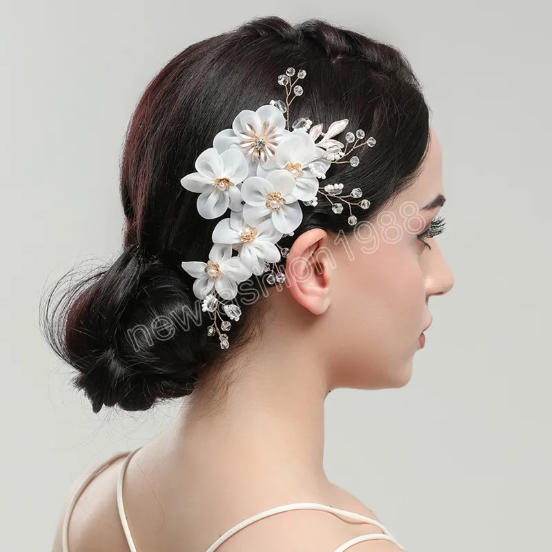 Bridal Hair Combs Freshwater Pearls Flower Hair Clips White Silk Flowers Tiara for Woman Hair Decorative Ornaments