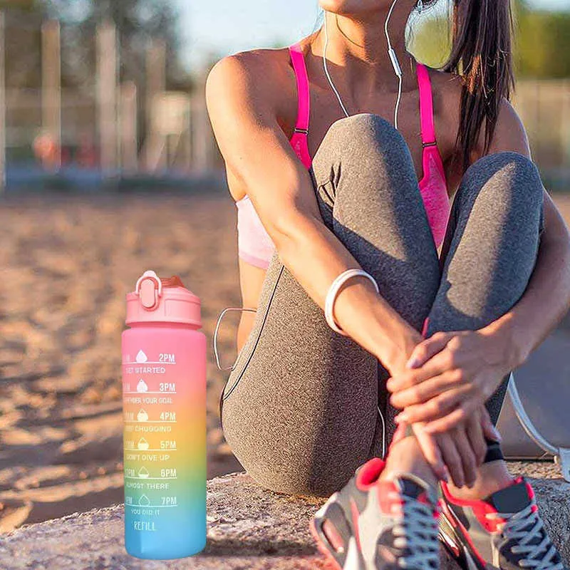 Giotto 32oz Leakproof Water Bottle With Time Marker & Straw – BPA Free Tritan, Ombre Green Purple - View #3