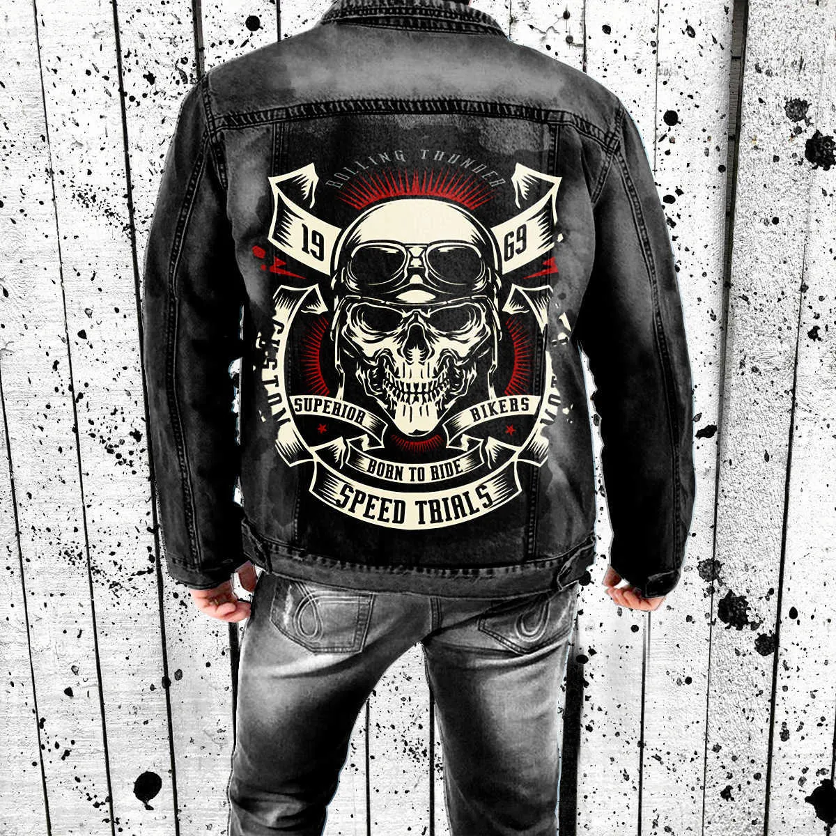 Veste en jean noir destroy clearance