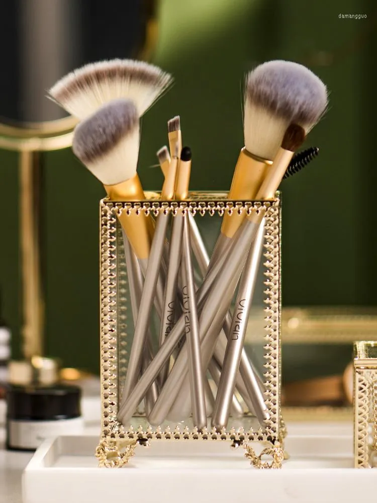 Bouteilles de stockage lumière nordique luxe bande de cuivre réservoir de verre porte-brosse de maquillage beauté créative décoration de la maison ornements