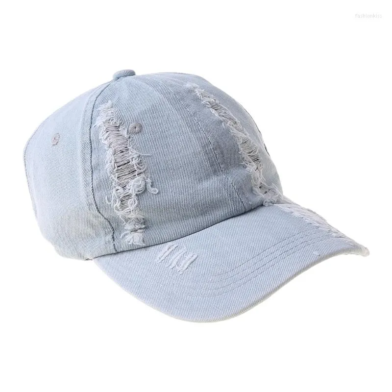 Basker unisex vintage tvättad denim baseball cap nödsatt rippad hål andas visir utomhus justerbar för snapback droppe