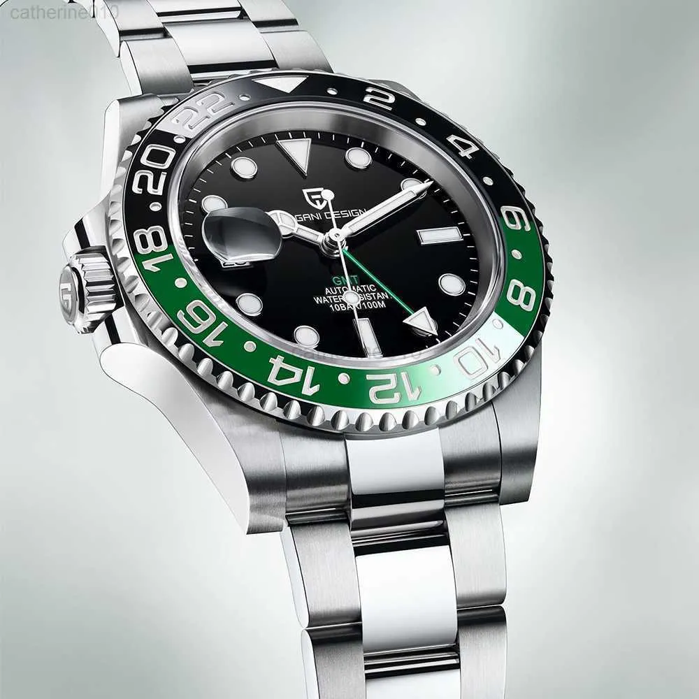 腕時計2022 Pagani Design New Business Left Crown Men Mechanical Wristes M Waterproof Sapphire Glass PD-1662 GMT for Men G230502