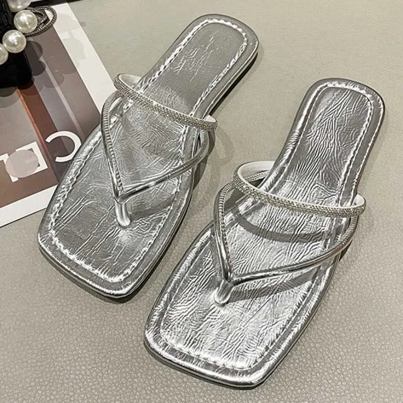 Pantoufles Vero moda de cristal de luxo apartamentos feminino chinelos sandlias cliptoe casual sapatos de praia tongs feminino slides 2023 nova tendn J230502