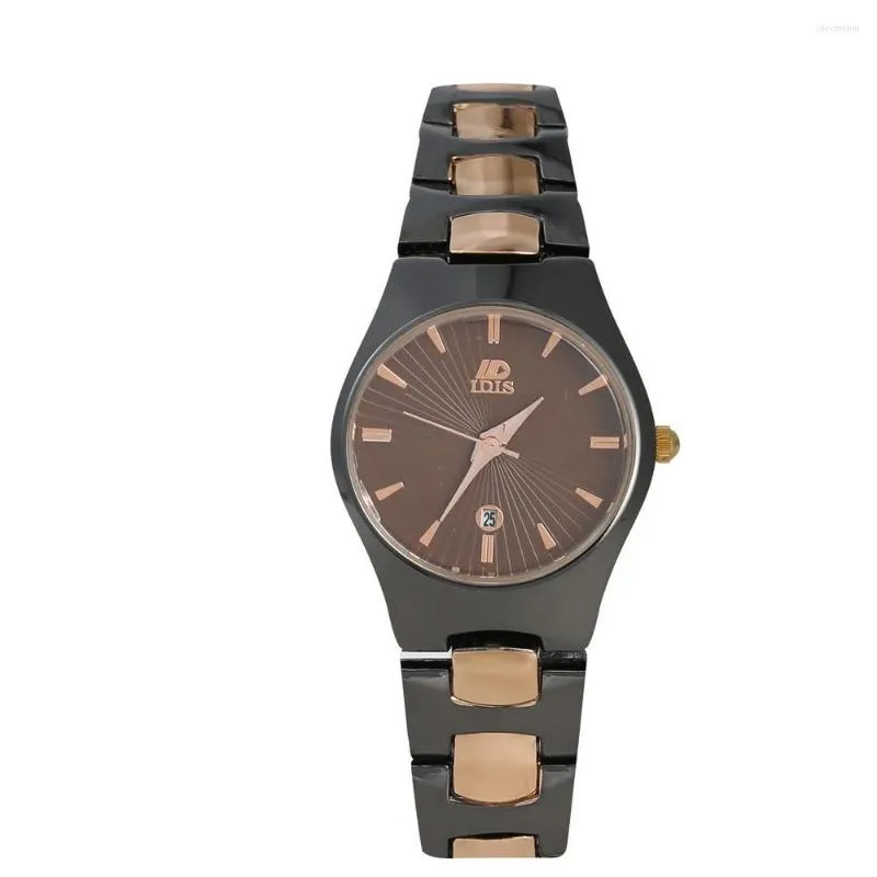 Wristwatches Black Case Round Dial Quartz Wristwatch Womes Japanese Fashion Watch