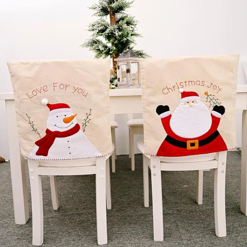 Housses de chaise Qifu Père Noël Flocon de neige Lin Couverture de broderie Salle à manger Décor de Noël pour la maison 2023 Noël Année Noel