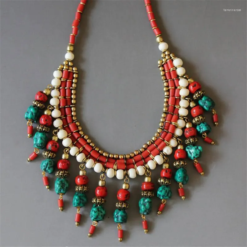 Tibetan Choker Necklace Multi Charms Beaded Artificial Stone Nepal Jewelry TNL512
