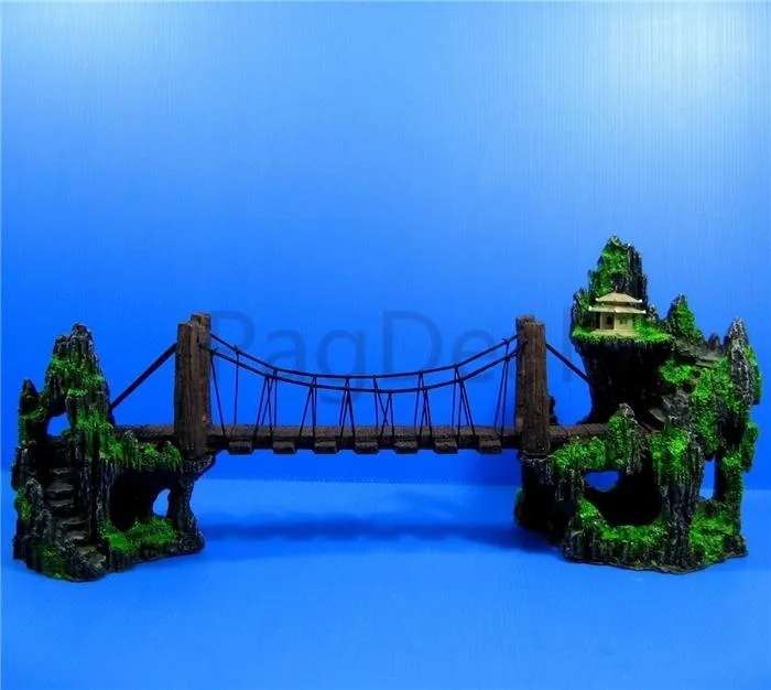 装飾l26cm 10.2 ''水族館の山の跳ね橋装飾丘ぶら下がっている橋ビュー飾り樹脂水槽の装飾大規模
