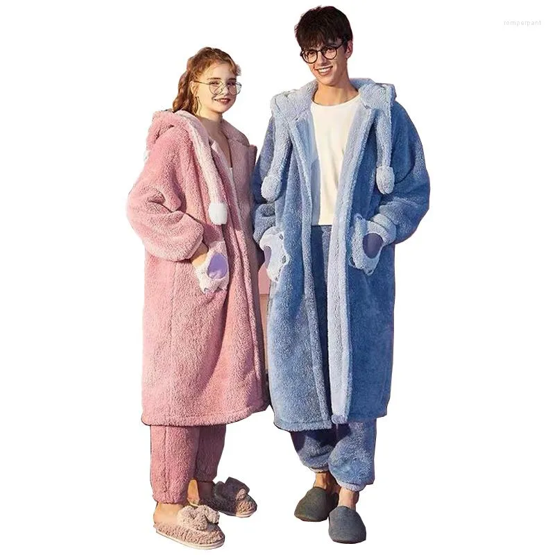 Dames slaapkleding Home Blue Stitch Robe Unisex Winter Warm onesie roze voor vrouwen Coral Fleece Dikke Outfit