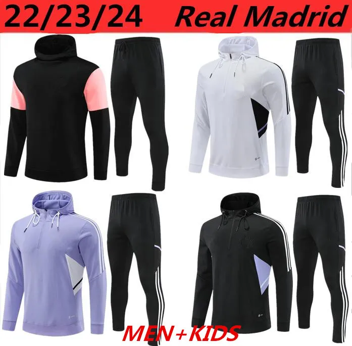 24 Survêtements de football pour adultes du Real Madrid Ensembles à capuche Ensemble de veste à manches longues 22 23 Chandal Futbol Football Survetement Costume d'entraînement