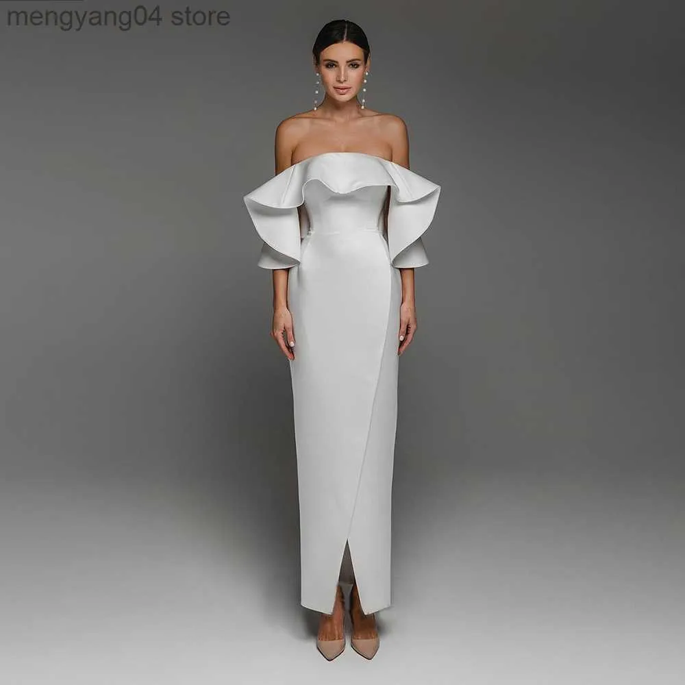 Party Dresses Vintage Satin Wedding Dress Engagement Party for Bride Boat Neck Ruffles Ankellängd Vit brudklänning korsett Vestido de Novia T230502