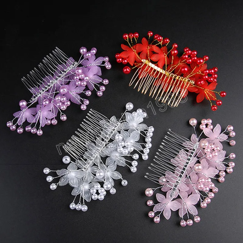 Fashion Red Flower Hair Comb Bridesmaid Crystal Hair Clip Bridal Hairpin Wedding Hair Jewelry For Women Party Hairband Gift