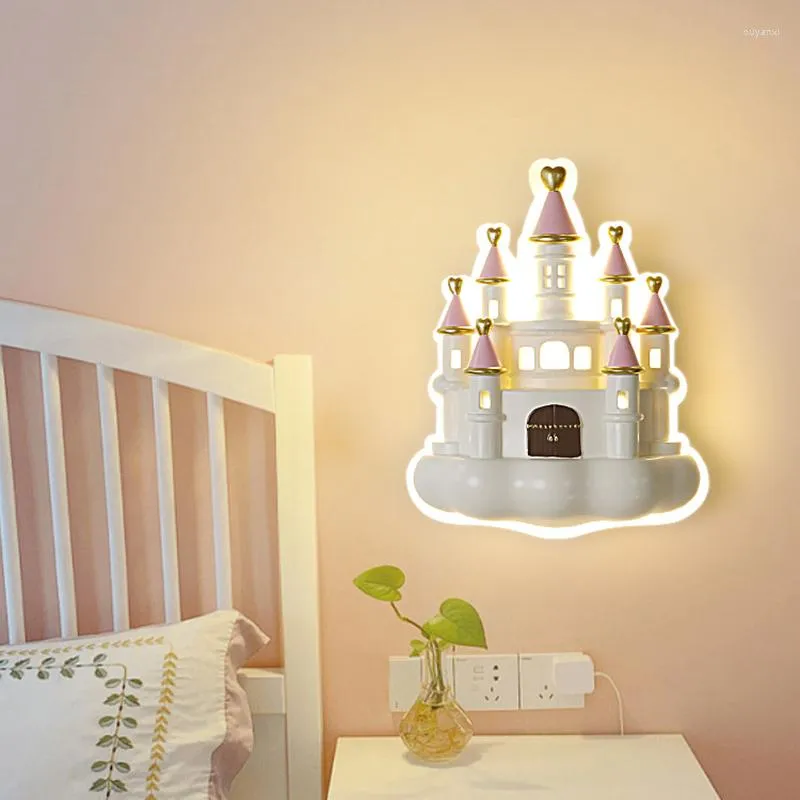 Настенные лампы мультфильм замок светодиод AC 220V девочка для спальни спальня кровати свет для принцессы комнаты детские дети.