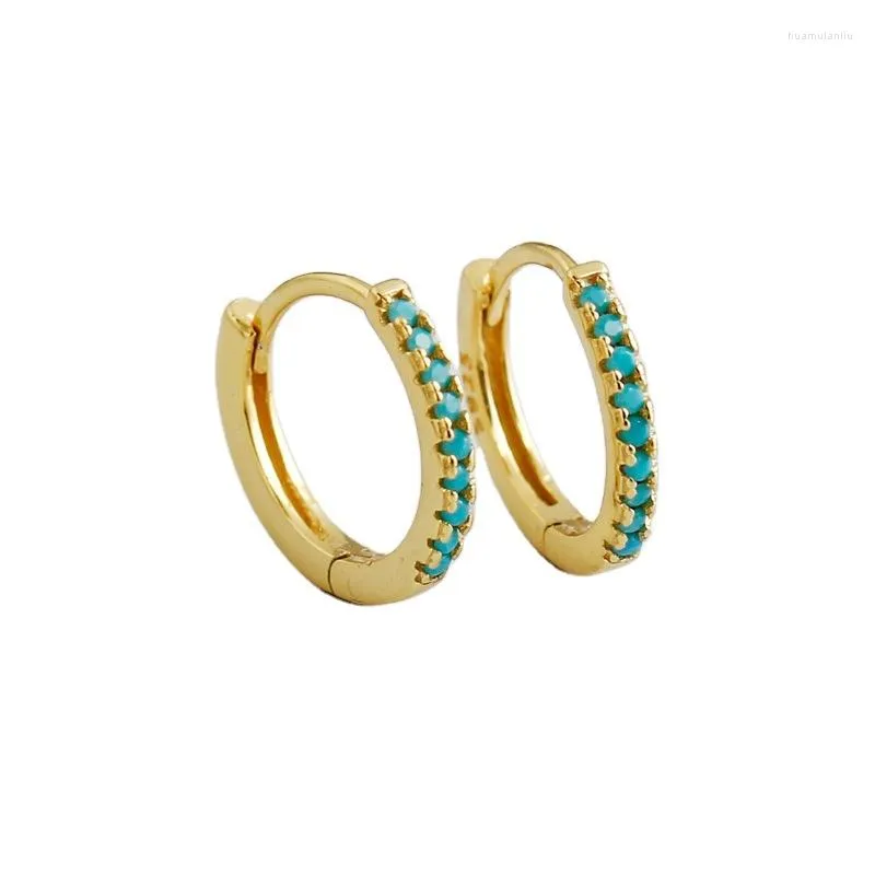 Hoop Earrings 925 Sterling Silver Earring Fashion Blue Turquoise Zircon Circle Ear Ring Cross Trend Temperament Woman Girl Jewelry