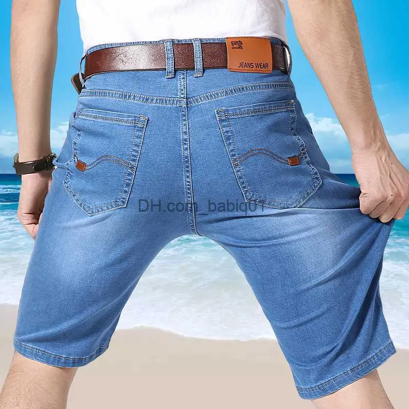 Herr shorts affärer rak denim shorts klassisk stil stil mäns mode all-match lös elastiska fempunkt byxor 2022 sommar manliga märke jeans t230502