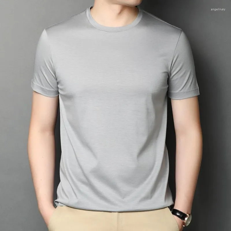 Men's T Shirts Top Grade Mens Lyocell Cotton Tee 2023 Summer Casual O-Neck Nature Silk Clothing Short Sleve Slim Shirt