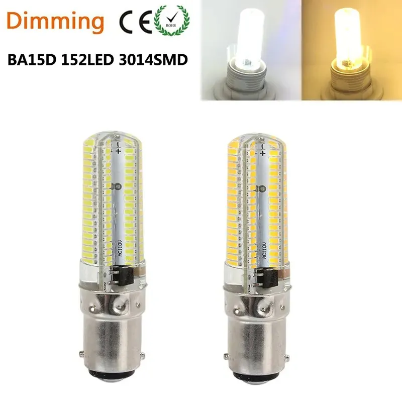 LED -glödlampor 15W E11/E12/E14/E17/G4/G9/BA15D 3014 SMD 152LEDS Droplight Silicone Body Lamp Dimable AC 220V 110V Crystal Chandeliers Ljus