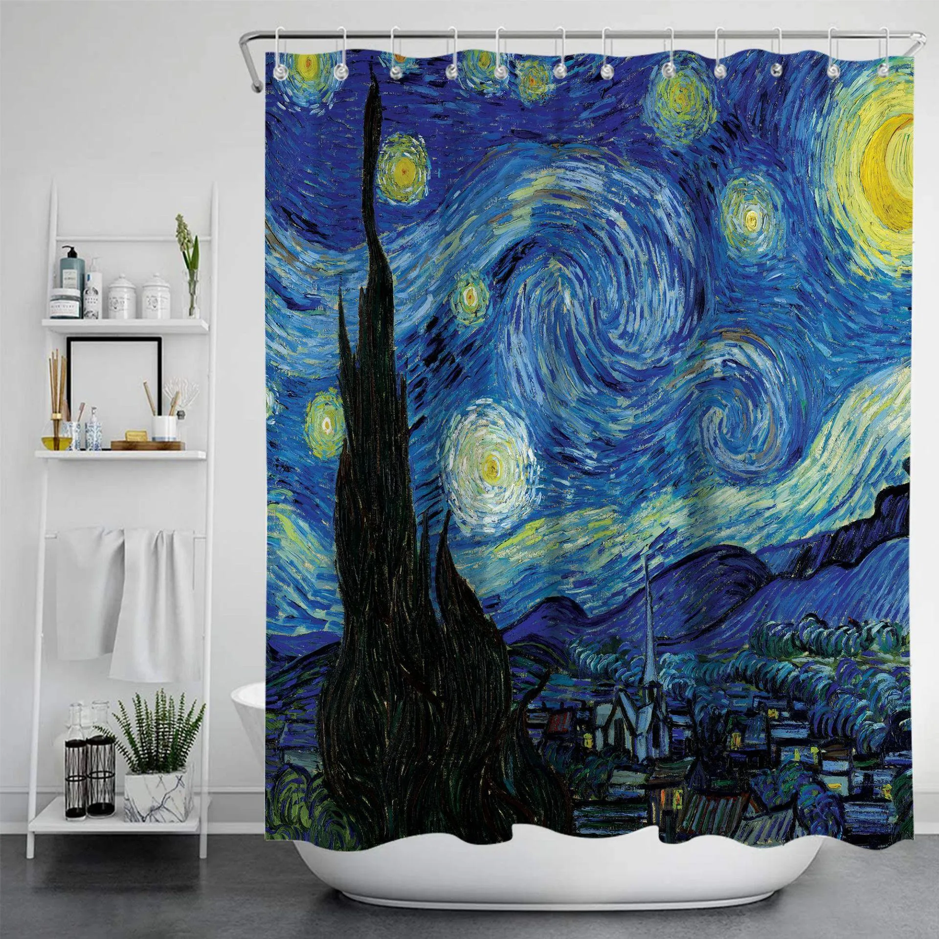 Rideaux Van Gogh Art peinture rideaux de douche salle de bain impression 3D tissu imperméable avec crochet motif géométrique rideau de baignoire décoratif