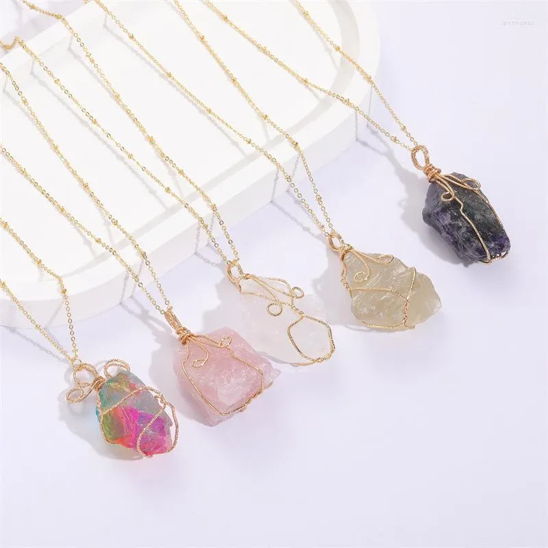 Chains 2023 Fashion Women Bohemian Irregular Amethyst Pendant Beads Chain Necklace Simple Colorful Nature Stone