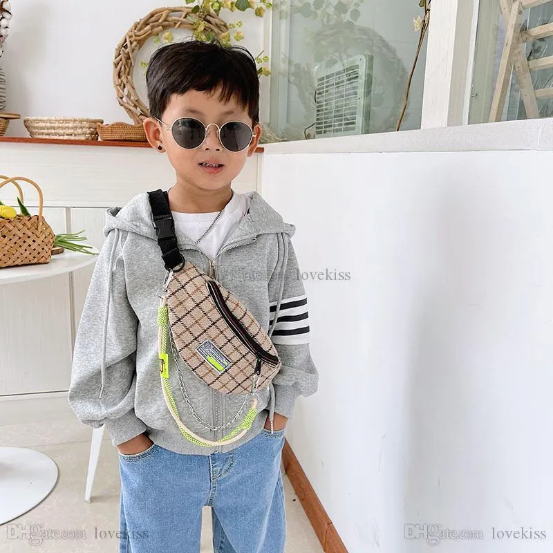 Cute Plaid Shoulder Bum Bag For Baby And Kids Retro Hong Kong
