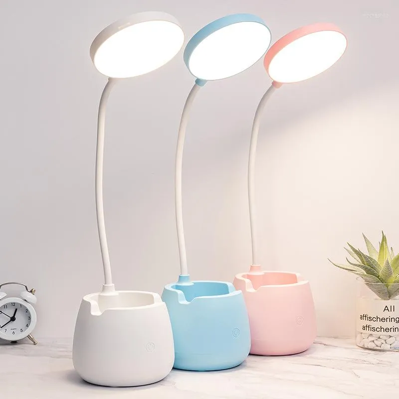 Table Lamps 1Pc Multi Function Led USB Lamp Touch Dimming Bendable Desk Eye Protection Reading Night Light With Pen Holder