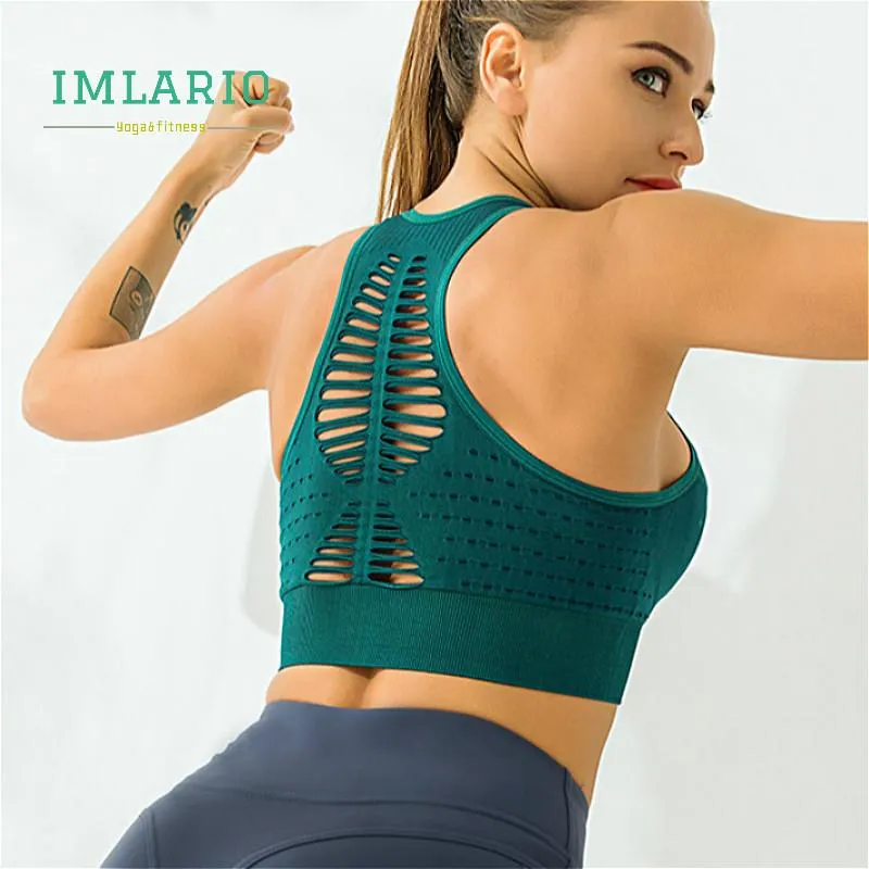 Vêtements de gymnastique Oeillet tricoté Fitness Soutien-gorge Energy Yoga sans couture Midriff Crop Top Push Up Entraînement Activewear Wirefree Stretchy Sports Bralette