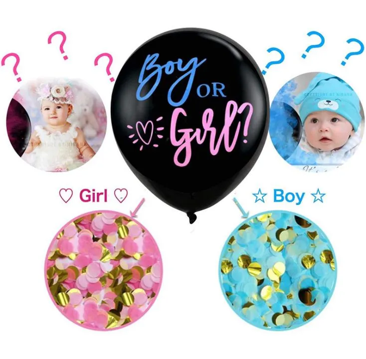 36inch Boy or Girl Balloon Black Latex Balloons with Confetti Gender Reveal Globos Baby Shower Party Decoration