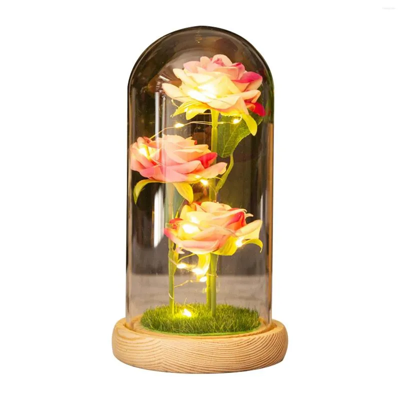 Fiori decorativi Regali di San Valentino per la ragazza Rosa artificiale Led Light Flower Glass Cover Madri Bomboniere Madri