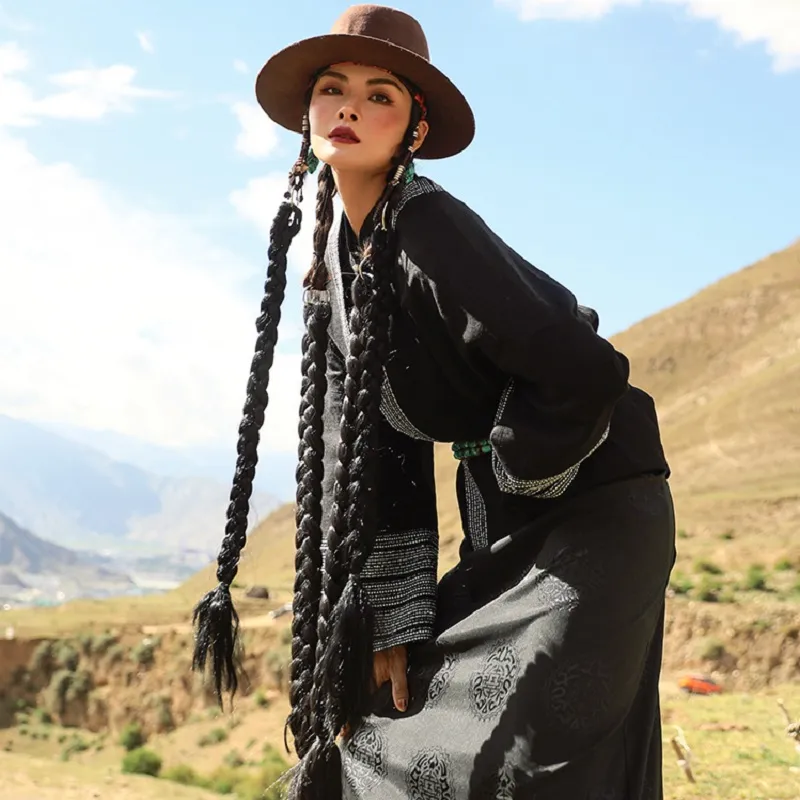 Himalayan etnische kleding Chinese minderheid folk Tibetaanse kleding dans slijtage lhasa kostuum traditioneel casual dagelijkse leven kledinggewaad in tibet