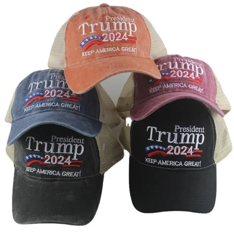 Donald Trump hoed Amerikaanse presidentsverkiezingen Trucker Sun Borduurde Wash Mesh Hats Washs Mesh Baseball Cap