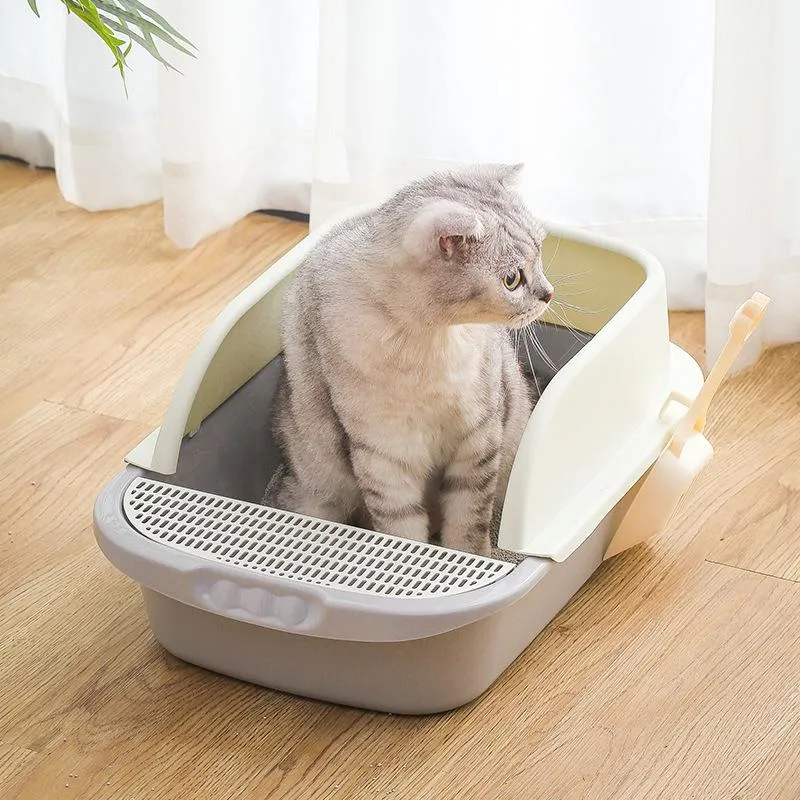 상자 대형 대형 대형 반 채색 된 샌드 박스 고양이 쓰레기통 화장실 앤티 벨트 모래 고양이의 냄새 화장실을 분리합니다.