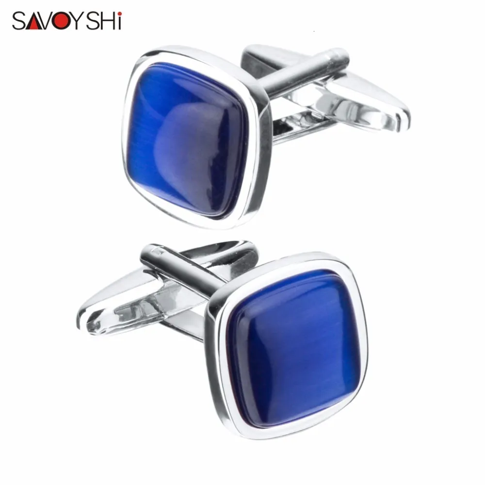 Manschettlänkar Savoyshi Blue Opal Stone Cufflinks för herrskjorta manschetter av hög kvalitet fyrkantiga manschettlänkar bröllop grooms present gratis diy smycken 230428