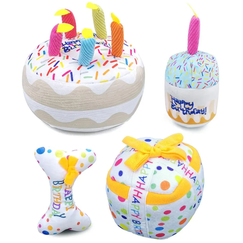 Brinquedos de pelúcia para animais de estimação, bolo de aniversário, brinquedo interativo para mastigar, comemoração, brinquedos macios e estridentes, presentes para cupcake, brinquedos para animais de estimação, produtos para animais de estimação