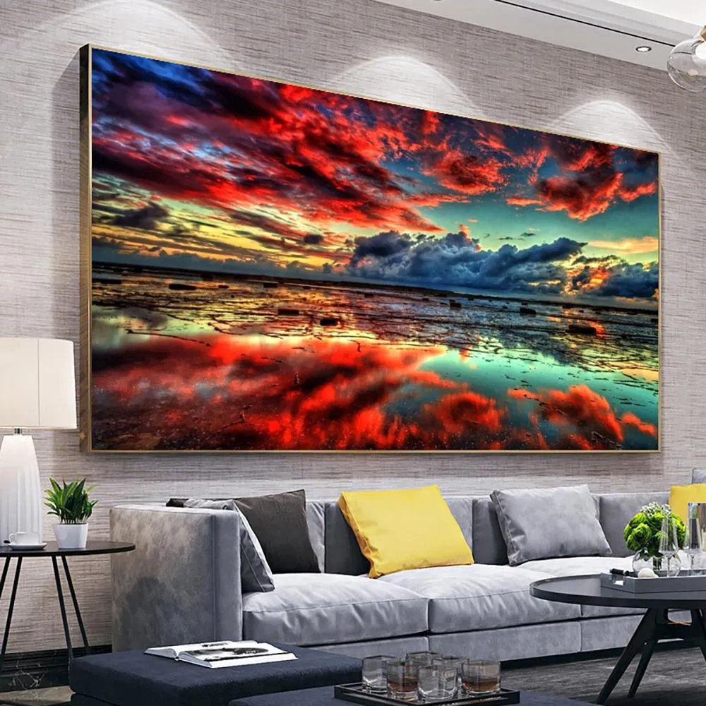 Stitch Sunset Landscape Diy Diamond Painting Kits 5D Diamond Embroidery Red Clouds Cross Stitch Art Living Room Bedroom Home Decor