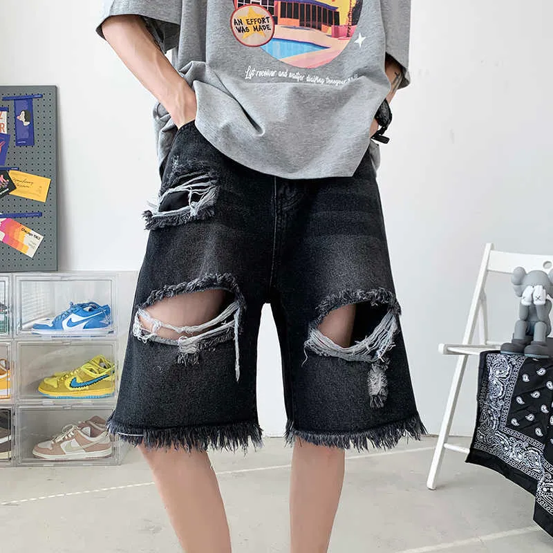 Summer Hole Mens Ripped Denim Shorts For Men Retro Blue And Black Streetwear Hip Hop Loose Ripped Jeans Shirts In Sizes S 2XL J230503 From Us minnesota 20.36 DHgate.Com