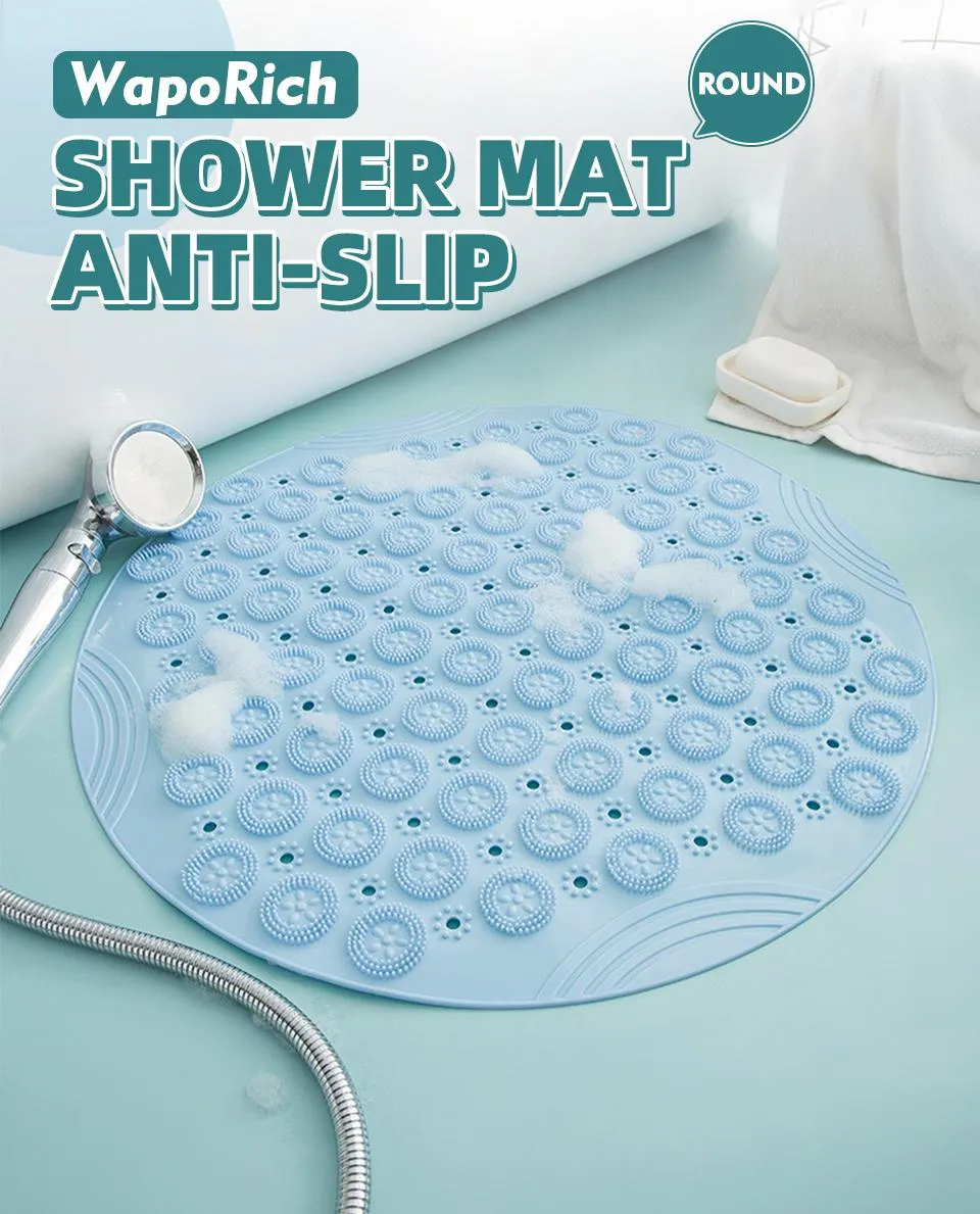 Tapis 55 * 55CM Surface texturée Tapis de douche rond Tapis de bain antidérapants avec trou de drainage Tapis de douche de massage pour cabine de douche, salle de bain