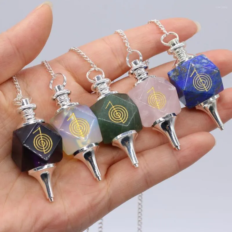 Pendant Necklaces Natural Stone Amethysts Rose Quartz Green Aventurine Lapis Lazuli Opal Reiki Symbol Spiritual Pendulum Hypnotherapy