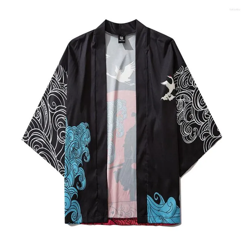 Ropa étnica Kimono japonés bata suelta Hanfu hombres y mujeres pareja capa camisa corta Haori Yukata Harajuku cárdigan ropa de calle Retro