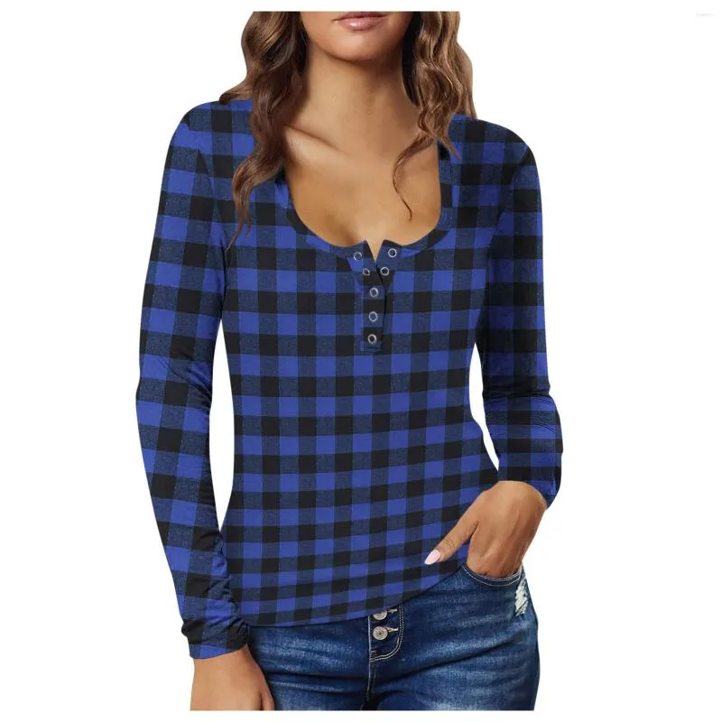 Dames t shirts vrouwen laag gesneden sexy knop met lange mouwen t-shirt klassieke plaid blouse top mode casual dagelijkse all-match meisjes meisjes