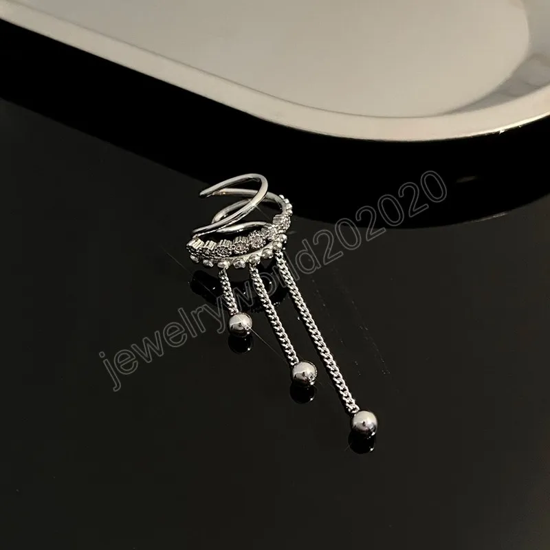 Shiny Copper Crystal Tassel Non-Piercing Cuff Ear Clip Earring For Women Rhinestone Star Fake Cartilage Piercing Jewelry
