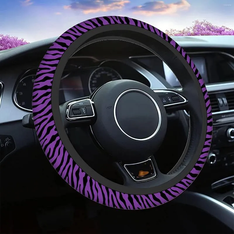 Крышка рулевого колеса припечатка Zebra Print Purple Car Смешная черная и масштабная универсальная подгонка 15 дюймов