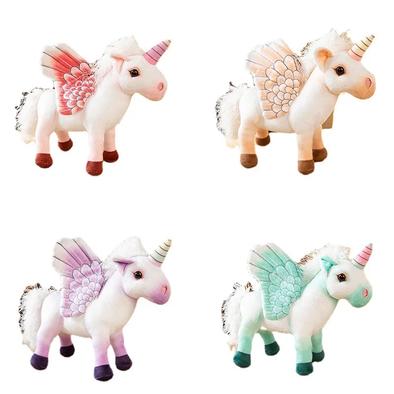 Fabricants en gros 4 couleurs 30cm Licorne Pegasus jouets en peluche dessin animé film et télévision animaux environnants cadeaux d'anniversaire pour enfants