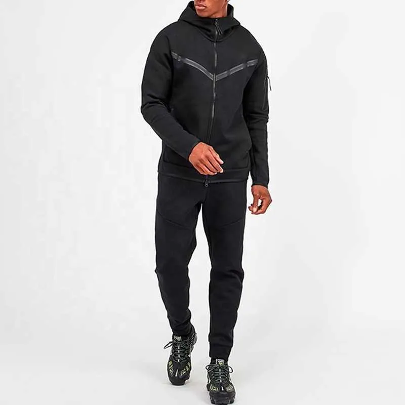 Mens Custom Polyester Tech Fleece Full Zip Tracksuit Set With