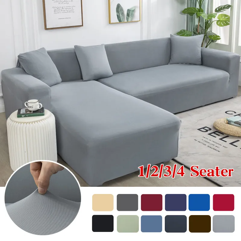 Tampas de cadeira cinza cor lisa elástica sofá de elástico precisam de ordem 2 peça se o estilo L-estilo LFAs sofás con-corea long stoces para 230428